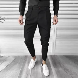 Men's Pants Stretch Slim Pencil For Mens Fashion Solid Color Simple Waist 2024 Spring Streetwear Vintage Men Suit Trousers