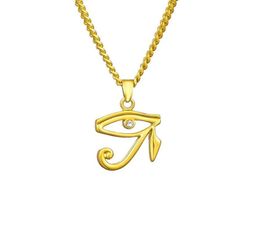 Fashion Mens Designer Hip Hop Jewelry Gold Plated Eye of Horus Pendant Necklace Rhinestone 60cm Long Chain Punk Men Necklaces For 1794276
