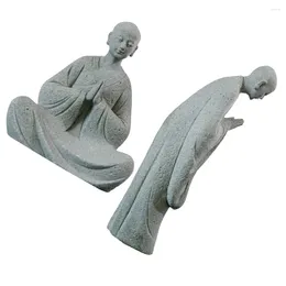 Garden Decorations 2 Pcs Micro Landscape Buddha Statue Ornament Monk Figurine Stone Traditional Decor Statues For Mini Home Zen