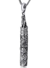 990 Sterling Silver Vintage Memorial Thai silver ancient Bottle Jewellery Dragon Design Punk Mens Pendant Holder Ash Urn Necklace3053476