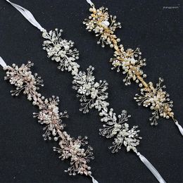 Hair Clips Handmade Crystal Flower Leaf Vine Headpiece Rose Gold Color Pearl Wedding Headband For Women Accessories