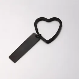 Keychains 10Pcs Heart Ring With Blank Bar Keychain Stainless Steel Keyring Two Sides Mirror Polish Key Chain