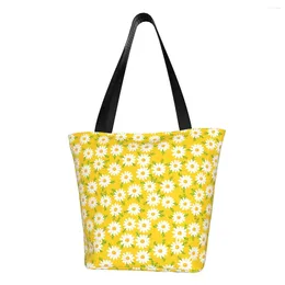 Shopping Bags Recycling Floral Daisy Print Bag Women Canvas Shoulder Tote Portable Chamomile Flowers Groceries Shopper