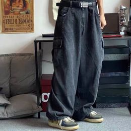 Baggy Jeans Trousers Male Denim Pants Black Wide Leg Mens Oversize Cargo Korean Streetwear Hip Hop Harajuku 240124