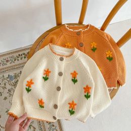 Baby Girl Long Sleeve Knit Cardigan Infant Autumn Princess Flower Embroidery Sweater Girls Knitted Jacket Baby Clothes 240129