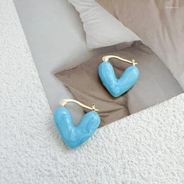 Dangle Earrings Enamel Gentle Love Heart High-Grade Blue Peach Dripping Oil Niche Design Temperament Poultry House Ear Clip Whole