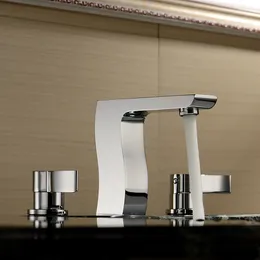 Bathroom Sink Faucets Modern Wash Basin Split Type Faucet Chrome Double Handle Three Hole Vanity With Supply Hose