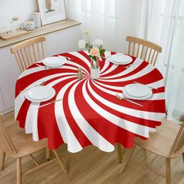 Table Cloth Christmas Candy Spiral Texture Round Tablecloth Waterproof Wedding Party Cover Dining