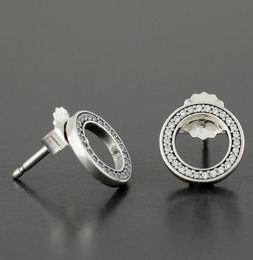 Wholesale- 925 Sterling Silver Circle Stud Earring with Original Box set for CZ Diamond Women Fashion Earrings2922448