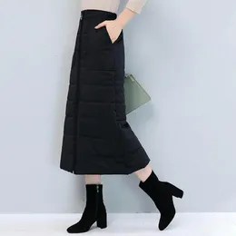 Skirts Winter Women Down Cotton Skirt Thick Padded High Waist Zipper Closure Solid Pockets Soft Ankle Length Lady Maxi