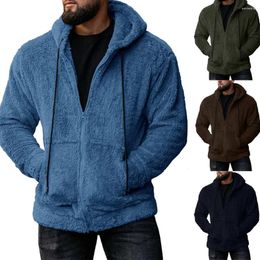 Men's Sweaters Mens Jacket Fashionable Trendy Comfortable Plush Style Autumn And Winter Retro Solid Colour Hooded Warm Cardigan Coat For Men