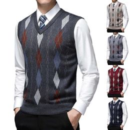 Men's Vests Mens Wool V Neck Knitted Sweater Vest Cardigan Color Block Casual Versatile Sleeveless