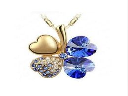 18K Gold Plated Four Leaf Clover Austrian Crystal Necklace for Women Bridal Wedding Jewelry Nice Gift Wholea 9878274