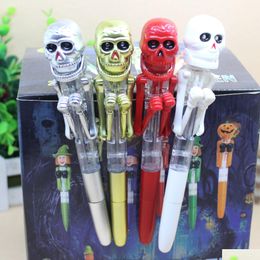 Ballpoint Pens Wholesale Creative Novelty Skl Toy 1Pcs Cartoon Ballpoint Pen Mischief Halloween Party Supplies Stationery For Kids Dro Dhhnl