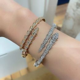 2024 Bracelet Designer Women Top Quality Bangle Snake Bone Full Diamond Bracelet Female Classic Silver Diamond Open Bracelet Female Versatileq2