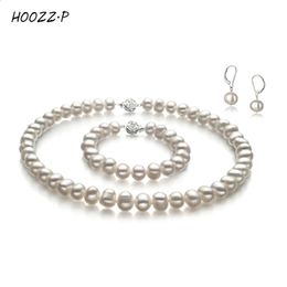 HOOZZP Pearl Jewelry Sets Freshwater Necklace Bracelet Earrings Set For Women Gift 910mm Black White Pearl 240119