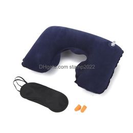 Party Favour 3 In 1 Travel Set Inflatable U-Shaped Neck Pillow Air Cushion Slee Eye Mask Eyeshade Earplugs Portable Drop Delivery Hom Dhhwl