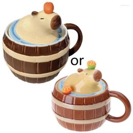 Mugs Cartoon Capybara Mug With Lid Dringking Cup Ceramic Milk Coffee Drinkware Birthday Gift For Women Men