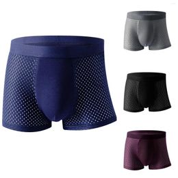 Underpants Man Ice Silk Mesh Breathable Boxer Briefs Elastic High Waist Loose Oversize Solid Colour Comfortable Sexy Underwear
