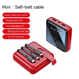 20000mAh Mini Power Bank Built in Cable Portable Charger Full Mirror Screen Powerbank External Battery Pack Power Bank with Dual