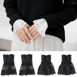 Knee Pads Fashion Fake Sleeves Winter Sweater Shirt Decorative Lace Floral Pleated Sleeve White Black Ruffles Cuffs