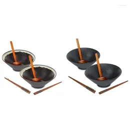 Bowls Ceramic Ramen Bowl Set Japanese With Chopsticks And Spoon Udon Noodle 2 Sets