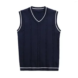 Men's Vests Sleeveless Sweater Vest Striped Trim V Neck Pullover Snow Gear Men Jacket