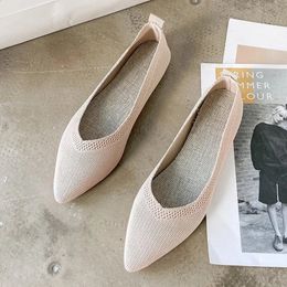 2023 Solid Colour Pointed Toe Shallow Women Flats Shoes Mesh Loafers Soft Bottom Knit Ballet Flats Shoes Lazy Slip on Boat Shoes 240123