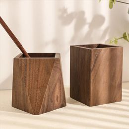 Storage Bottles Black Walnut Solid Wood Pen Holder Creative Desk Stationery Tube Ornaments Room Decorations