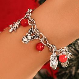 Charm Bracelets IngeSight.Z Christmas Series Tree Bell Snowflakes Pendant Bracelet Women Red Glass Bead Cross Chain Festival Gift