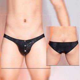 Underpants Panties Briefs Casual Daily Medium Strecth Men PU Leather Polyester Pouch Printed Sexy Shorts Buttons Universal