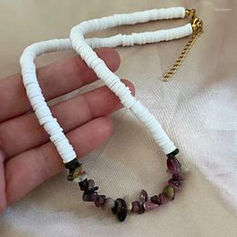 Choker Ethnic Style Natural Stone With Soft Pottery Beads Necklace Boho Mix Colour White Green Polymer Clay