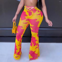Women's Pants BKLD Women Clothing 2024 Summer Mesh Fashion Printed Casual Trousers Party Sexy Night Club Outfits High Waist Flared