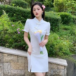 Party Dresses French White Young Cheongsam Improved Women's Modern Fashion Elegant Jacquard Daily Mini Dress Ladies Qipao Vestidos