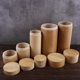 Bottles Bamboo Round Storage Container With Lid Handmade Portable Natural Eco-friendly Tea Canister Spice Jar Kitchen Bottle