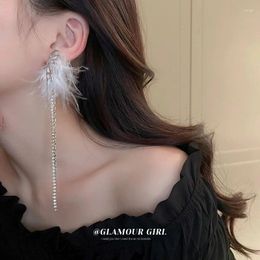 Dangle Earrings Asymmetry Long Retro Feather Exaggerated Women Thailand Drop-shaped Rhinestone Chain Tassel Wedding Jewellery