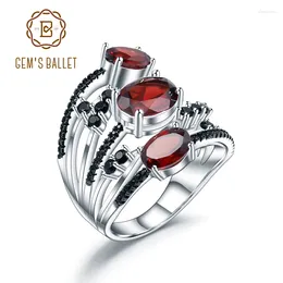 Cluster Rings GEM'S BALLET 925 Sterling Silver Stackable Anniversary Ring 4.0Ct Natural Red Garnet Birthstone For Women Fine Jewellery