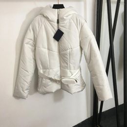 Women's Trench Coats Long Sleeved Hooded Cotton Clothes Zipper Waist Bag Safety Belt Autumn Winter 2024