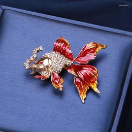 Brooches Gold Colour Fish For Women Cute Animal Rhinestone Design Pin Enamel