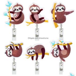 Other Desk Accessories Wholesale Sloth Badge Keychain Retractable Pl Cartoon Id Badges Holder With Clip Office Supplies Drop Deliver Dhlqe