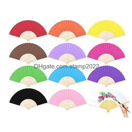 Party Favour Candy Colour Diy Folding Fan Single Sided Paper Childrens Painting Gift Supplies 12 Colours Drop Delivery Home Garden Fest Dhpk4