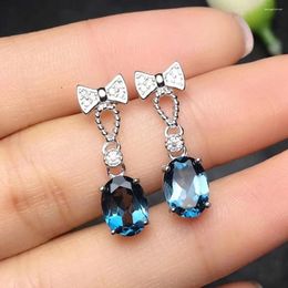 Dangle Earrings Chic Blue Crystal Topaz Zircon Diamond Gemstones Bowkont Drop For Women 14k White Gold Silver Color Jewelry Accssories