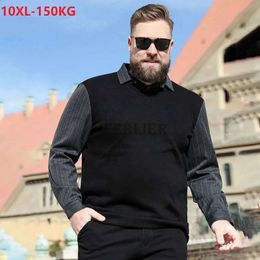 spring men polo shirts striped long sleeve plus size 10XL patchwork turn down collar tees loose casual tops 54 240123