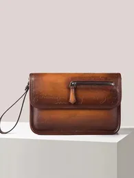 Duffel Bags Men's Clutch Genuine Leather High-End Large Capacity Retro Flip Top High Quality Premium Bag