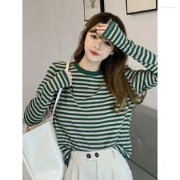 Women's T Shirts Striped Long-Sleeved T-Shirt 2024 Spring Simple Round Neck Black And White Top Korean Version Fashion Design Sense