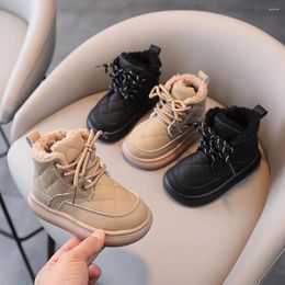 Boots Girls Winter For Korean Style Plaid Pu Leather Non-slip Snow Thick Warm Plush Kids Casual Shoes