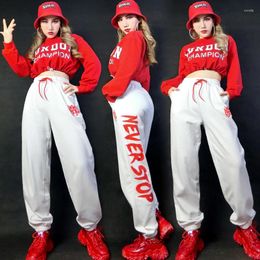 Stage Wear 2024 Women Hip Hop Dance Clothes Red Outfits Jazz Modern Costumes Nightclub Bar DJ Rave SL6013