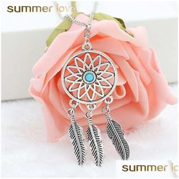 Pendant Necklaces Sale Dream Catcher Feaher Hollow Pendant Necklace For Women Adjustable Size Sier Plating Chain Trendy Jewe Dhgarden Dhvy6