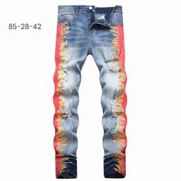 Designer Amirs Mens jeans purple jeans High Street Hole Star Patch Men's womens AM amirs star embroidery panel trousers stretch slim-fit trousers pants US SIZE NO24