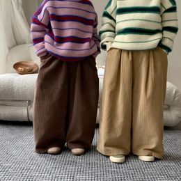 Trousers 2024 Korean Winter Toddler Boys Cotton Fleece Thicken Corduroy Kids Boy Pant Loose Casual Solid Baby Wide Leg Pants